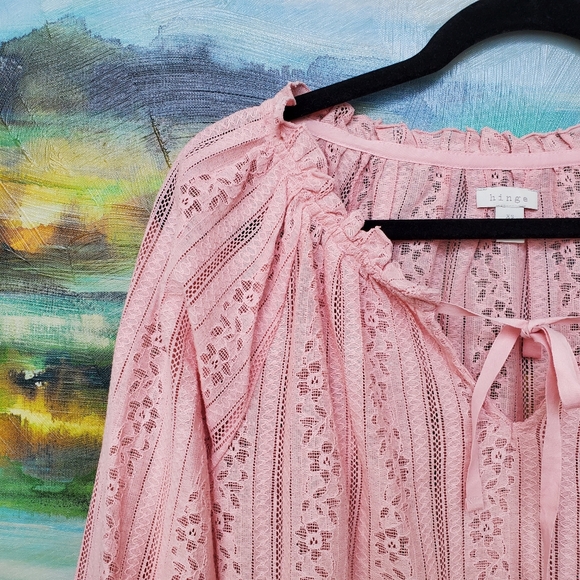 Hinge Lace Long Sleeve Romantic Tie Front Blouse - Picture 2 of 10